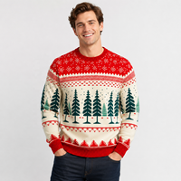 Pulls de Noël moches tricotés sur mesure, fabriqués directement en usine, à bas prix, rouges pour hommes, pulls décontractés à col rond pour Noël