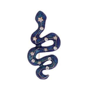 Broche de Serpiente Esmaltada con Brillantina y Estrellas de Diamantes de Imitación para Solapas de Abrigo de <span class=keywords><strong>Hombre</strong></span> y Mujer, 78mm, Azul Dorado - Product Image 1