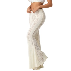 กางเกงขายาวทรงบานเอวต่ำผ้าลูกไม้สไตล์วินเทจหรูหรา ไม่มีซับใน เนื้อผ้าลูกไม้คุณภาพสูง - Product Image 1