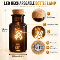 Lampe de table en verre avec bouchon LED rechargeable USB-C, motif personnalisé, prix d'usine, cadeau décoratif pour la maison, le café, le bar