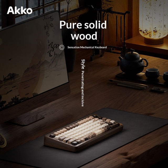 MU02 Mountain Seclusion Walnut Wooden Three-Mode RGB Backlit USB-C OEM Mechanical Keyboard 4000mAh Battery 1000Hz Polling Rate