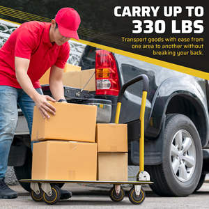 Chariot à plateforme pliable robuste PP, capacité de 770 lb, plateforme bleue avec poignée jaune - Idéal pour le jardin et l'entrepôt - Product Image 6