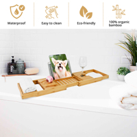 Banyo Caddy kahvaltı tepsisi Combo çevre dostu doğal bambu ahşap su geçirmez katlanır slayt-out Arms ile özelleştirilmiş boyutu