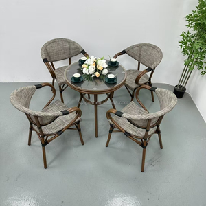 Juego de Comedor <span class=keywords><strong>Paris</strong></span> Bistro con Sillas de Ratán Tejido, Mesa Redonda de Metal Negra y 4 Sillones de Ratán, Muebles de Exterior para Hotel, Patio o Cafetería - Product Image 3