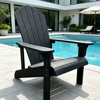 Chaise Adirondack noire moderne et durable en plastique HIPS avec structure en acier, résistante à l'eau et à la corrosion, pour jardin, patio et salon