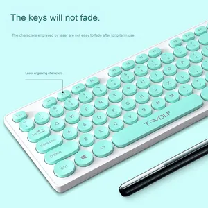 Ensemble clavier et souris sans fil TF770 rétro rose punk, 104 touches, connexion USB, étanche, accessoires de <span class=keywords><strong>bureau</strong></span> - Product Image 2