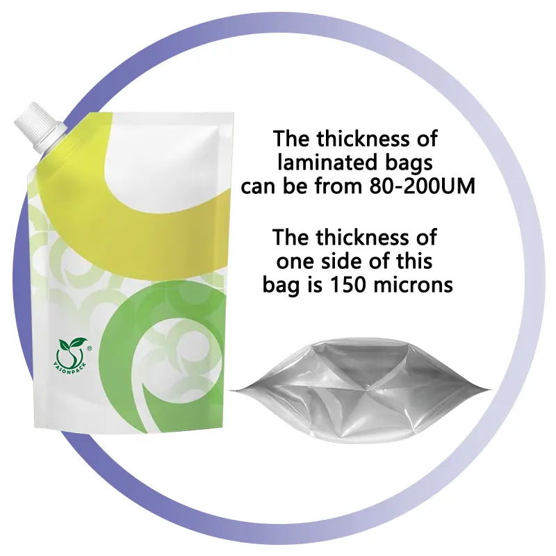 Biologisch abbaubare Kunststoff-Lebensmittel Stand Up Hochglanz Silber Aluminium folie Auslauf beutel Saft Getränke düse Verpackungs beutel