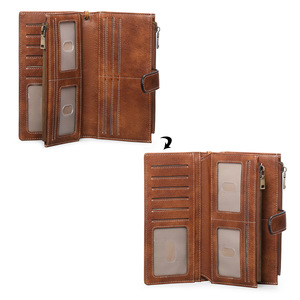 Cartera de cuero de lujo para <span class=keywords><strong>mujer</strong></span> con gran capacidad, Tarjetero con bloqueo geométrico, embrague con cremallera larga, cierre de tres pliegues, poliéster - Product Image 2