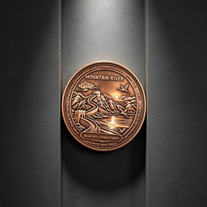 Medalla Redonda de Cobre Fino con Grabado Intrincado, Diseño de Paisaje de la Gran Muralla China al Amanecer, Acabado Antiguo, 1 Onza - Product Image 2