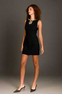 <span class=keywords><strong>Abbigliamento</strong></span> personalizzato di Design Moq 50 pz O collo senza maniche nero Tweed aderente con buco della serratura abito estivo Casual Mini abito corto da donna - Product Image 4