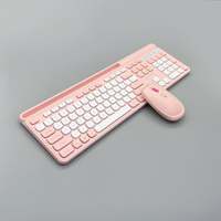 Keyboard dan Mouse Gaming Nirkabel Pink 2.4G untuk Komputer, Tablet, Ponsel Android - Hadiah untuk Anak Perempuan, Pelajar, Tersedia