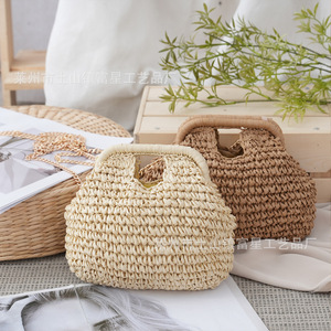 Bolso de Mano Tejido de Paja, Color Beige Claro, Verano 2024, para Uso Diario, Playa y Viajes - Product Image 1