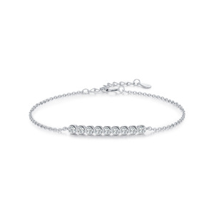 S925 Silver Minimalist catches light beautifully Chain <b>Bracelet</b> With Round Diamond Bezel Setting For Women's Everyday Wear - Product Image 1