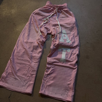 Pantalon large pour homme à taille haute avec cordon de serrage, broderie et strass, logo personnalisé, lavage à l'acide, 100% coton, style streetwear