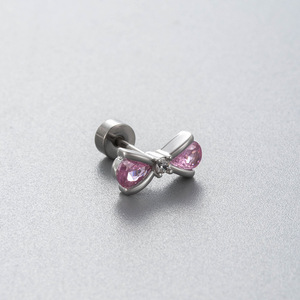Boucles d'oreilles en acier inoxydable avec nœud papillon et tige à double filetage |   Piercing de barre interchangeable pour femmes et filles - Product Image 5