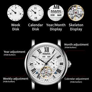 Orologio da <span class=keywords><strong>Uomo</strong></span> Originale MarkFairwhale con Quadrante Scheletrato a Numeri Romani, Orologio Meccanico Automatico Impermeabile in Pelle Fashion Business - Product Image 4