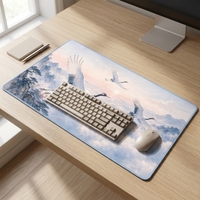 Alas Mouse Gaming Gaya Anime Jepang Mori, Alas Meja Seni Awan Derek Laut, Dapat Dicuci, Anti Selip untuk Pengaturan PC