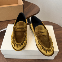 Mocassins plissés rouges en velours pour femmes, chaussures plates à enfiler, décontractées, pour le bureau, les soirées, les sorties quotidiennes