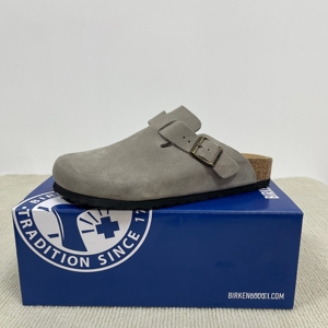 Birken Bston Birkenstocks Mules plates d'été pour femmes en <span class=keywords><strong>cuir</strong></span> de daim de vache avec semelle en liège confortable antidérapante Sabots et pantoufles - Product Image 1