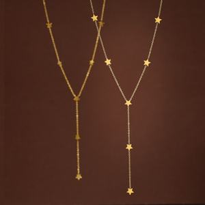 Collier personnalisé avec logo, en acier inoxydable plaqué or 18 carats, résistant à l'eau et inaltérable, en forme de Y avec étoile, pour femme - Product Image 1