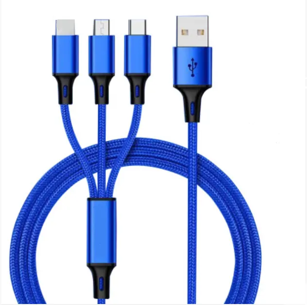 1.2 mètres 3 en 1 Nylon Câble de charge USB multiple Câble de téléphone portable rapide pour téléphone portable