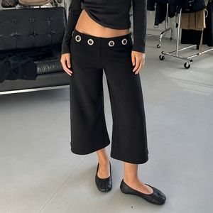 Women's Low Waist Wide Leg Breathable Quick Dry <b>Pants</b> Casual Loose Palazzo Trousers Metal Eyelet Detail <b>Summer</b> Fashion Culottes - Product Image 1