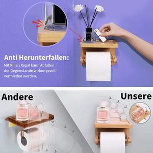 <span class=keywords><strong>Porte</strong></span>-papier hygiénique en bambou <span class=keywords><strong>sans</strong></span> perçage avec étagère pour salle de bain, toilette, <span class=keywords><strong>porte</strong></span>-<span class=keywords><strong>rouleau</strong></span> de toilette multifonctionnel - Product Image 6