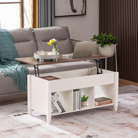 Table basse élévatrice blanche moderne en bois avec compartiment caché et étagère de rangement pour le salon