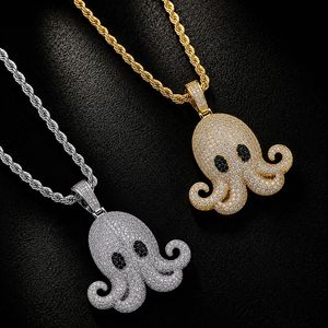 Collier pendentif pieuvre Iced Out en laiton doré et argenté avec micro-pavé de zircone cubique pour homme, bijoux hip-hop streetwear - Product Image 1