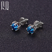 Boucles d'oreilles clous PYQ à six griffes 1ct+1ct en moissanite rose, bleue et verte pour femme, bijoux fins en argent S925 avec certificat GRA