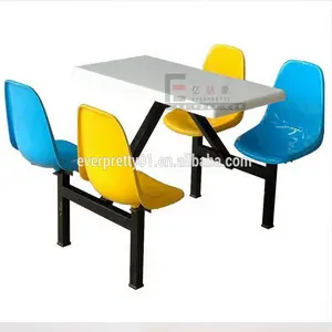 Juego de mesas y sillas para cantinas escolares, sillas de respaldo de metal con mesa para uso en cantinas escolares
