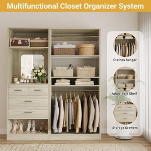 Maßgefertigter Weißeichen-Kleiderschrank vom Boden bis zur Decke Eingebauter Schrank Massivholz Schlafzimmerschrank mit Schubladen Hergestellt in den USA - Product Image 2