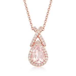 สร้อยคอผู้หญิงทรงหยดน้ำ ดีไซน์หรูหรา ประดับด้วยมอร์แกไนต์และเพชร CZ ชุบทองคำสีกุหลาบ เหมาะสำหรับเป็นของขวัญ - Product Image 1