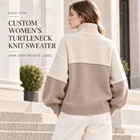 Pull en maille à col roulé pour femme, personnalisé, à blocs de couleur, à manches longues, ample, pour l'automne et l'hiver, à porter au quotidien