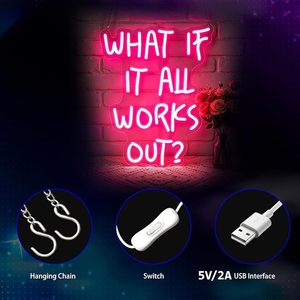 Insegna al neon, con scritta 'What if IT All Works Out', insegne al neon per decorazioni murali, decorazioni luminose alimentate tramite USB - Product Image 4