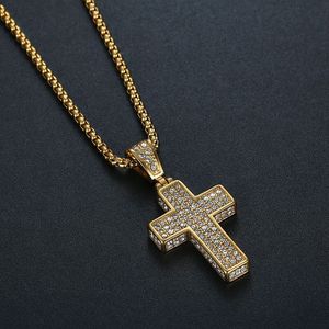 Cross <b>Titanium</b> Steel Necklace Pendant Pave Setting Unisex Party Jewelry - Product Image 4