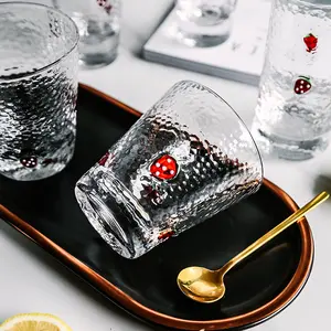 Best Price Hot Selling Strawberry Pattern Transparent Hammer Flower Drinking Water Juice Milk Glass