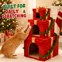 Boîte cadeau de Noël OEM personnalisée, arbre à chat 3 niveaux en peluche avec griffoir en sisal, pour plusieurs chats, 110 cm, maison de chat pour les fêtes