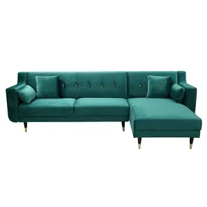 NOVA Green Velvet High Quality End L Shaped Return Corner Sofa With Chaise