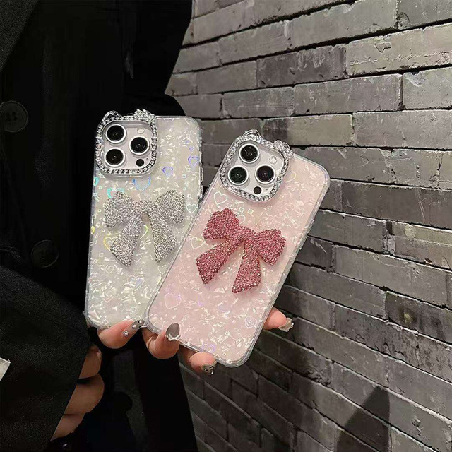3D DIY Laser Star Sparkling Bling Diamond Bowknot Phone Case for iPhone 16 Pro Max 17 Air 15 14 Plus 13 12 Mini 11 Pro Max