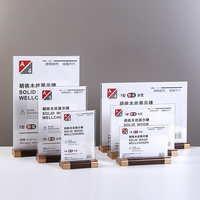 Support de Présentation en Acrylique Transparent en Forme de T avec Base en Bois pour Photos et Panneaux – Formats A4, A5, A6 – Idéal pour Bureau, Hôtel, Magasin (Vente en Gros)