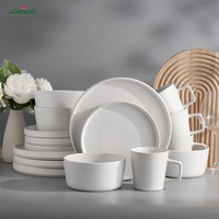 En stock usine, prix de gros, 16-20 pièces, service de vaisselle en grès blanc mat à bord vertical pour restaurant