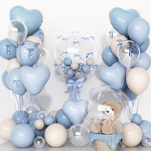 Ballons en latex bleu clair et crème pour décoration de fête, 50 cm, ballons Bobo blancs en forme de cœur, pour baby shower, anniversaire garçon ou fille - Product Image 1