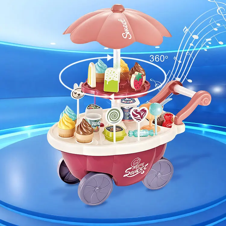 محاكاة مصغرة الحلوى الجليد كريم عربة الدورية الضوء والموسيقى الفاخرة عربة حلوى مجموعة الأطفال منزل اللعب التعليم المبكر لعب