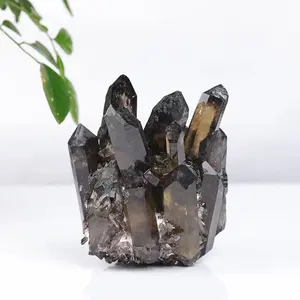 Kumpulan kristal besar langka cluster Smoky Citrine bening Hitam Coklat cluster Smoky Quartz untuk dekorasi