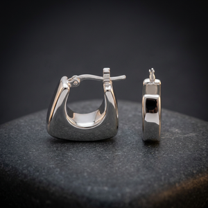 925 Sterling Silver Chunky Huggie Hoop Earrings for Women Minimalist Thick Square Geometric Plain Outer Angular U-Shape Earrings - Product Image 3
