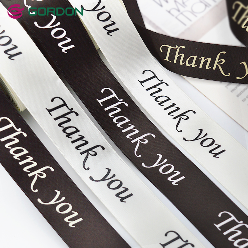 Custom Printed Thank You Satin Ribbon for Gift Packaging & Decoration Polyester Ribbon With Flat Embossed Logo Branding Decor