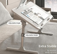 Table de lit pliable réglable en hauteur pour ordinateur portable, plateau inclinable avec tiroir, support de livre, ventilateur USB et lampe pour la lecture et le travail