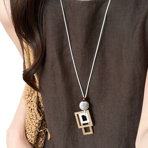 Bead Wood Tone Pendant Necklace <b>Rope</b> Choker Long <b>Chain</b> Necklace for Women Boho Wedding Party Gift - Product Image 3