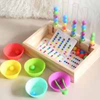 Juego de Tubos de Ensayo con Cuentas de Arcoíris de Madera, Juego de Clasificación de Colores, Conteo, Motricidad Fina, Juguete de Aprendizaje Montessori para Niños Pequeños